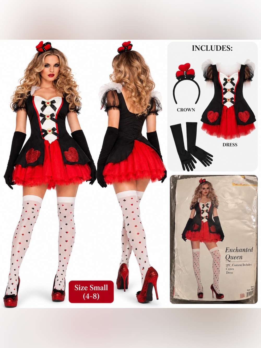 Enchanted Queen Queen of Hearts Halloween Costume Women’s Small 4-8